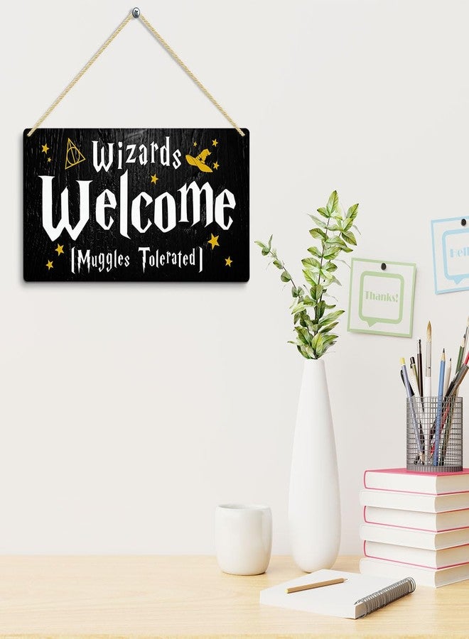 LOTHUY Wizards Welcome MuggleTolerated Sign, Gothic Magic Gifts Hanging Wall Plaque Signs for Kids Room Decor, Wizardry Welcome Sign for Front Door, Funny Magic Home House Bathroom Decor Sign 12 X 6 In - Image 5